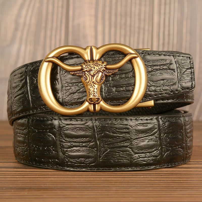 Cintura da uomo in pelle con motivo coccodrillo gigante - Oro e nero - Pelle di coccodrillo - 44 - image 0