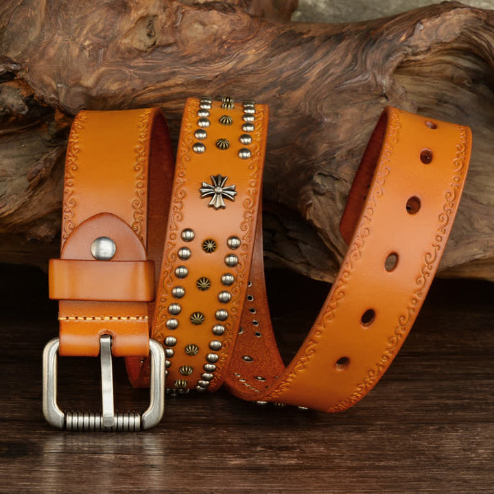 Cintura unisex con decorazione a borchie e borchie incrociate in stile rock