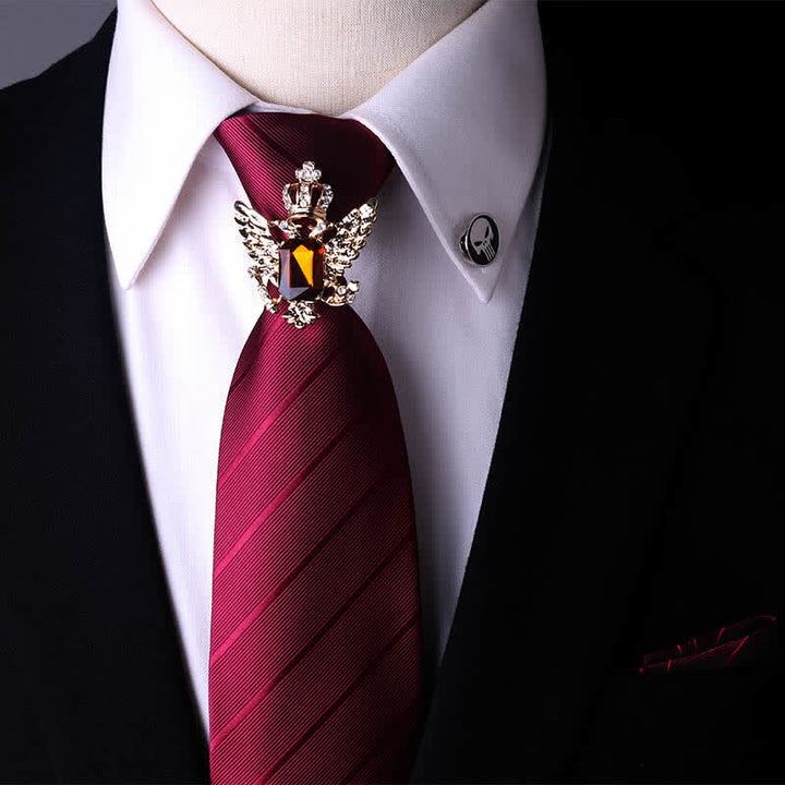 Cravatta con fibbia a spillo stile retrò da uomo - Corona e Borgogna a strisce - image 2