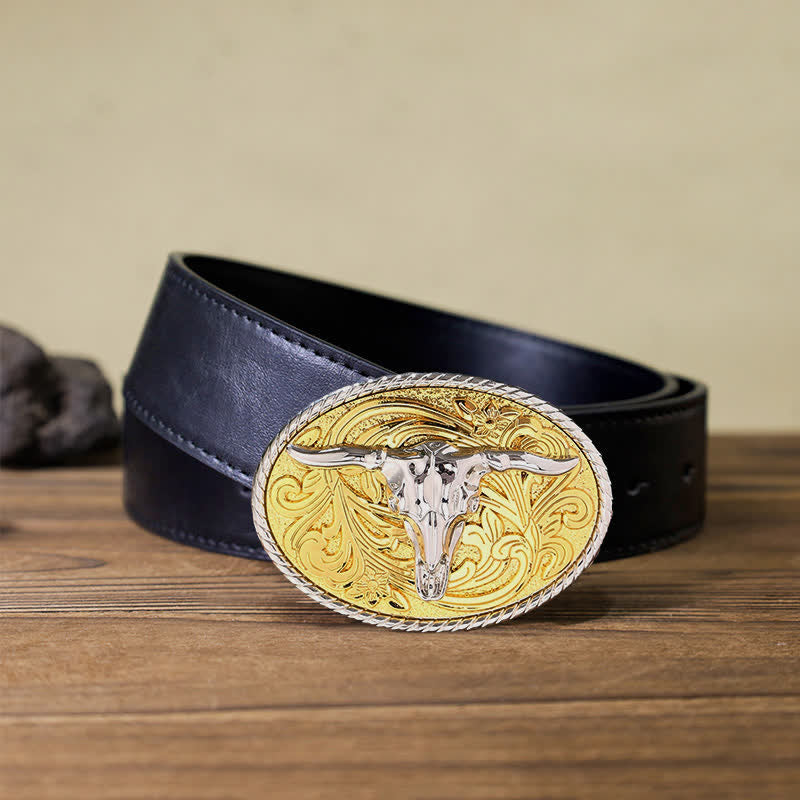 Cintura in pelle con fibbia a testa di toro dorata fai da te da uomo
