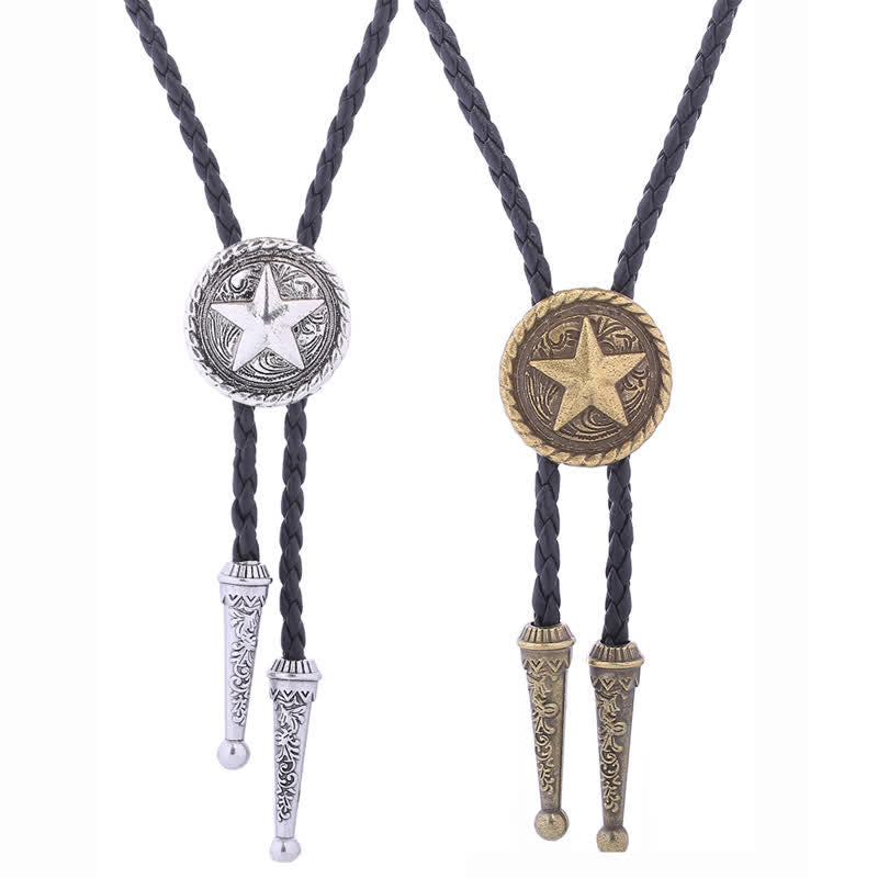Cravatta Bolo in pelle intrecciata a forma di stella a cinque punte