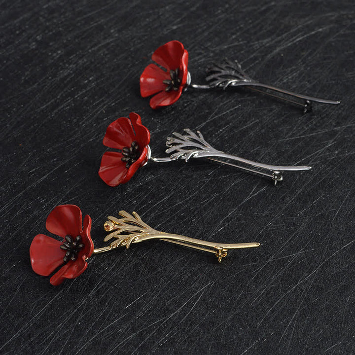 Spilla da donna con fiore di papavero rosso di classe