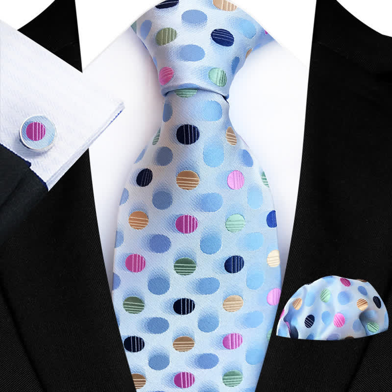 Set di 3 cravatte a pois colorati azzurri da uomo - Azzurro chiaro - image 0
