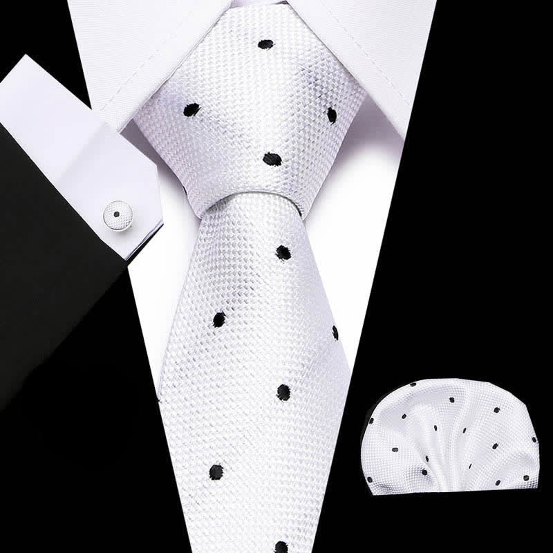 Set di 3 cravatte a pois a punta fine bianche e nere da uomo - Bianco e nero - image 0