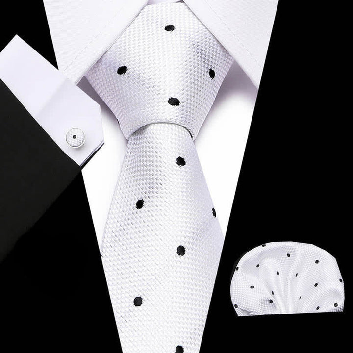 Set di 3 cravatte a pois a punta fine bianche e nere da uomo - Bianco e nero - image 0