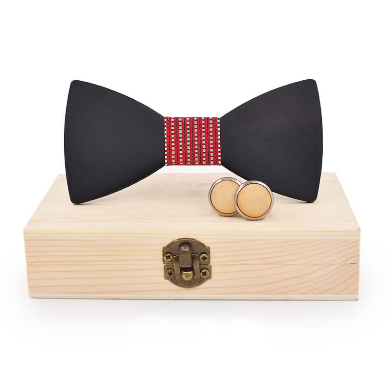 Set di 2 gemelli da uomo in legno nero con papillon