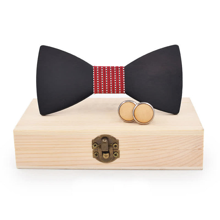 Set di 2 gemelli da uomo in legno nero con papillon - Puntini rossi - image 17