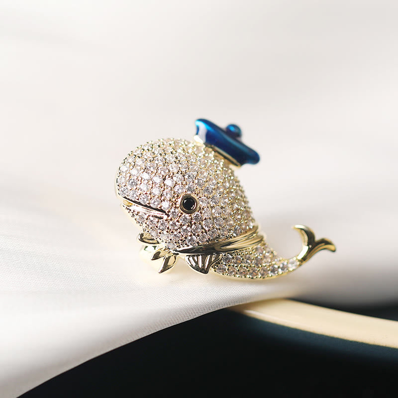 Spilla balena con strass marini da donna