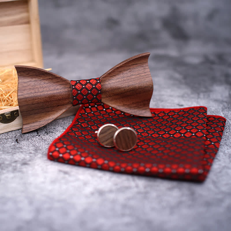 Set di 3 papillon in legno di noce nero 3D da uomo