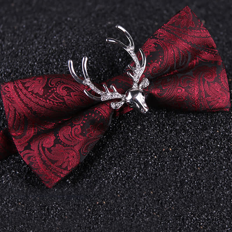 Papillon da uomo con decorazione testa di alce natalizia Paisley - Borgogna e Argento - image 6