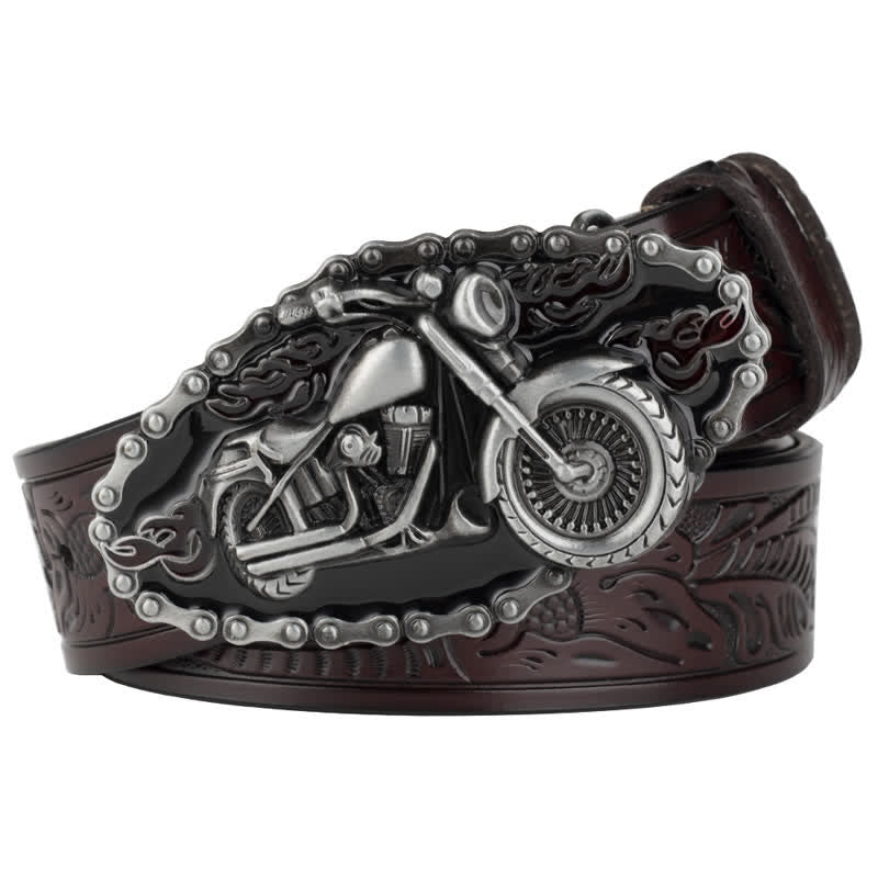 Cintura da motociclista in pelle punk rock da uomo - Caffè / Argento - 46 - image 8